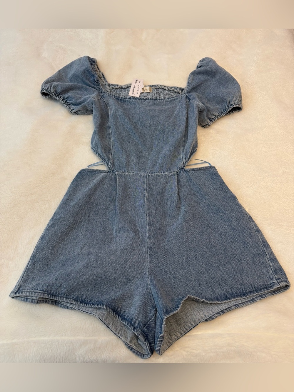 Altard State Denim puff sleeve Romper, Size S